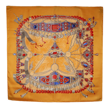 Hermes Scarf Silk Orange Terres Precieuses Carre90 Women