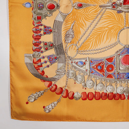 Hermes Scarf Silk Orange Terres Precieuses Carre90 Women