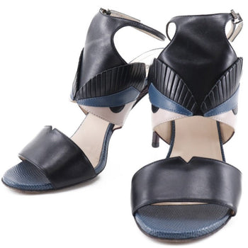 Fendi Sandals Calfskin Black / Blue Ankle Strap Monster Women 37 1/2