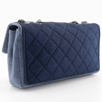 Chanel Shoulder Bag Denim Blue Double Chain Matrasse Chainshoulder Women