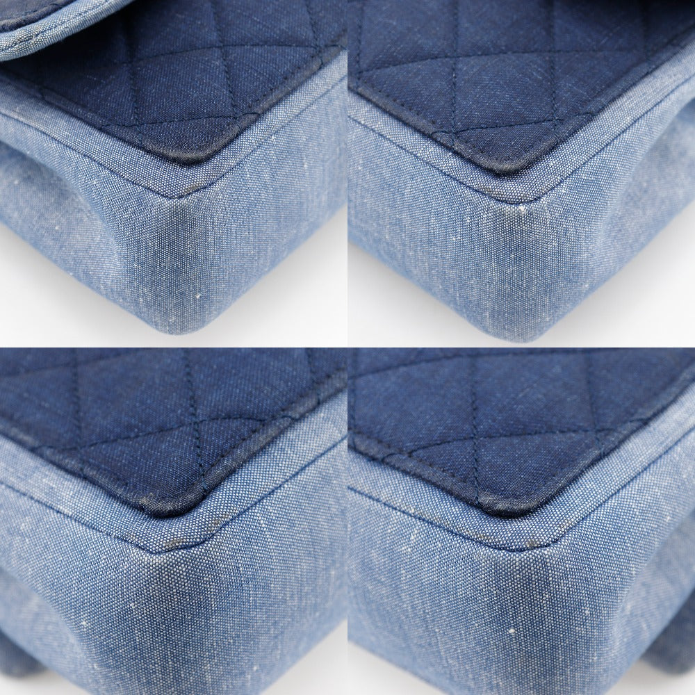 Chanel Shoulder Bag Denim Blue Double Chain Matrasse Chainshoulder Women