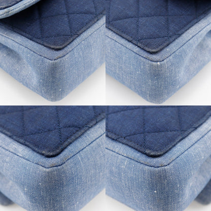 Chanel Shoulder Bag Denim Blue Double Chain Matrasse Chainshoulder Women