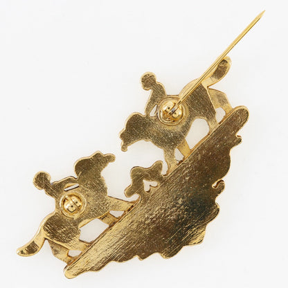 Hermes Brooch Plated Gold Wine-Red Cloisonne Dog And Girl Women