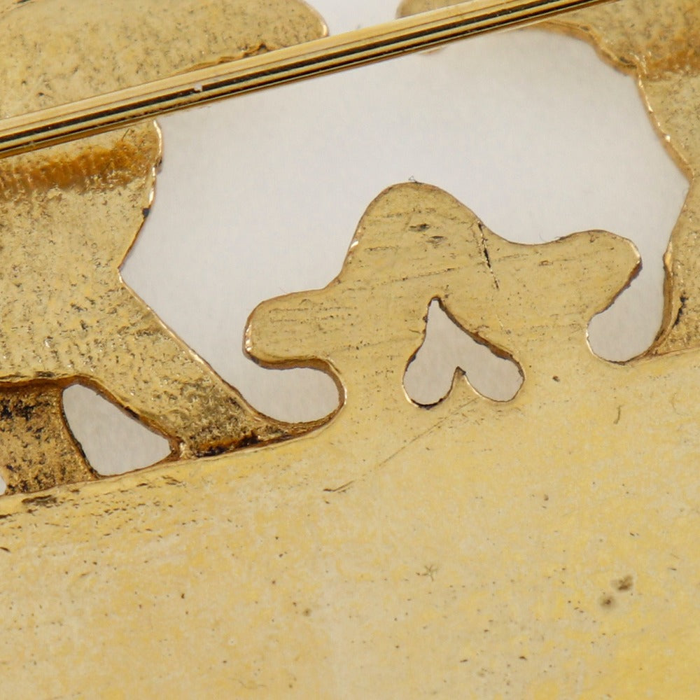 Hermes Brooch Plated Gold Wine-Red Cloisonne Dog And Girl Women