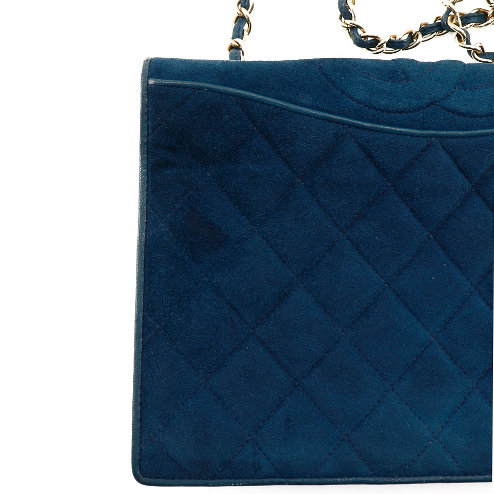 Chanel Shoulder Bag Suede Deep Blue Chainshoulder Women