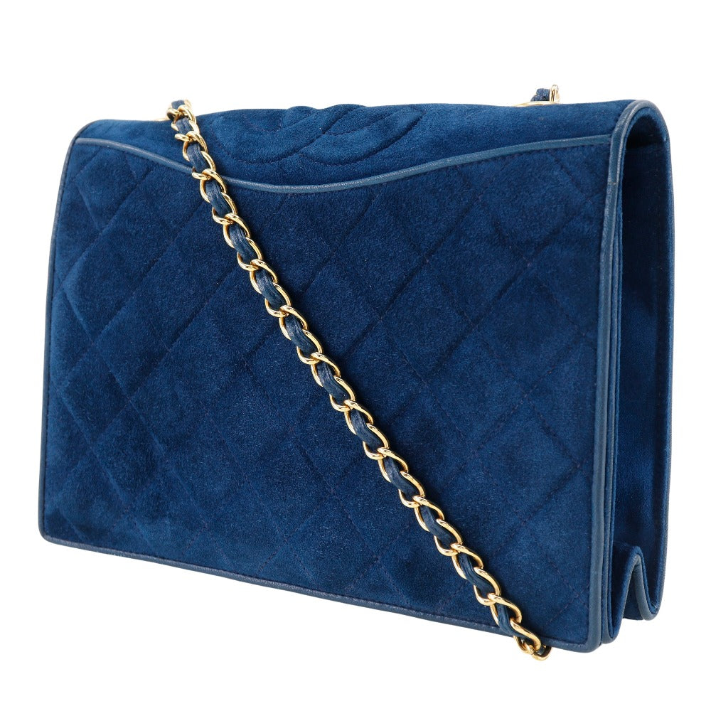 Chanel Shoulder Bag Suede Deep Blue Chainshoulder Women