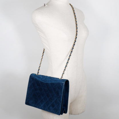 Chanel Shoulder Bag Suede Deep Blue Chainshoulder Women
