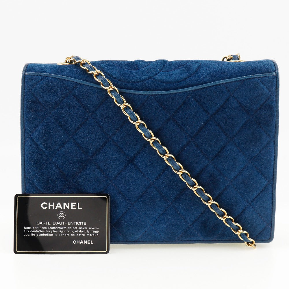 Chanel Shoulder Bag Suede Deep Blue Chainshoulder Women