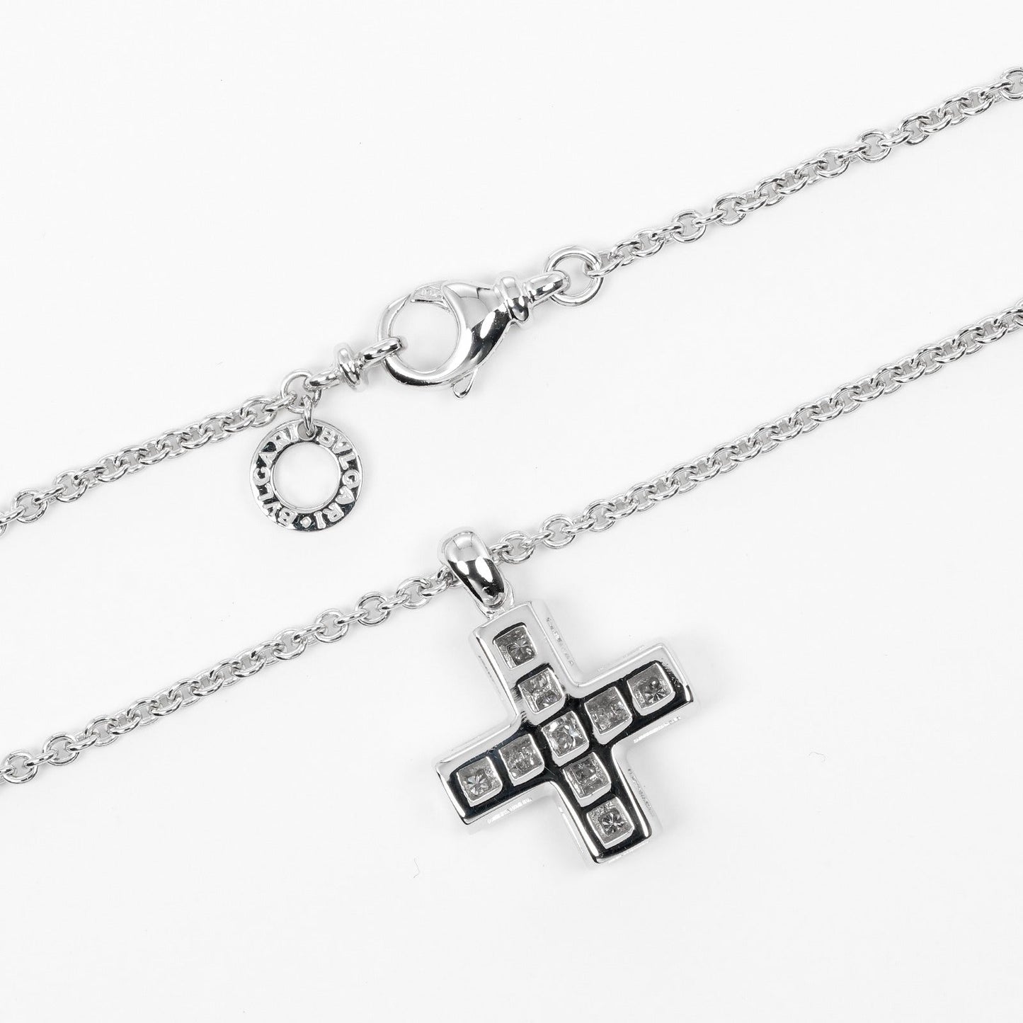 Bvlgari Necklace K18 White Gold Silver Greek Cross Women