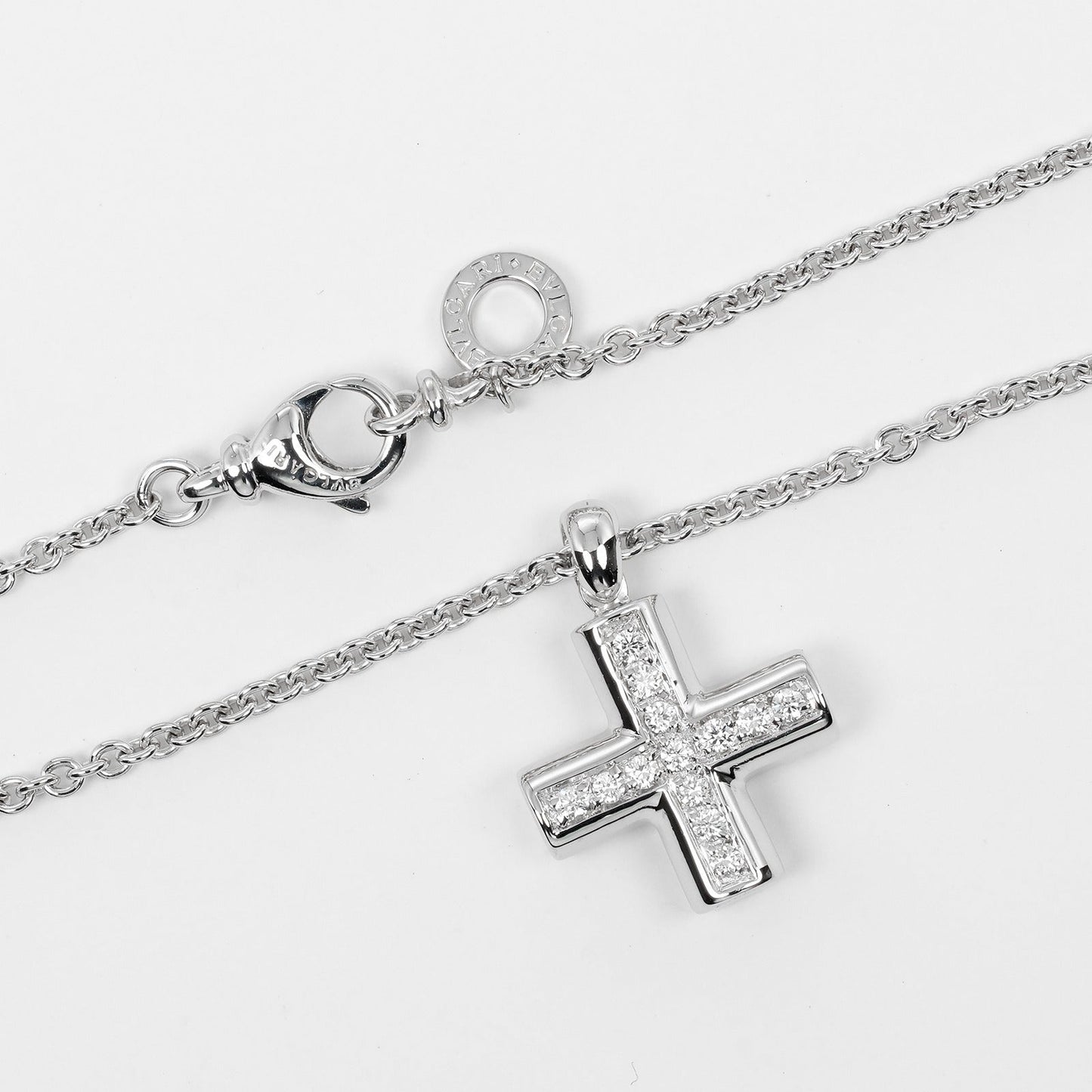 Bvlgari Necklace K18 White Gold Silver Greek Cross Women