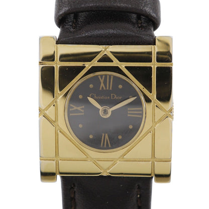 Dior Watches Quartz D82-150 Plated Gold, Embossed Leather Black Cannage Square Black Dial Women