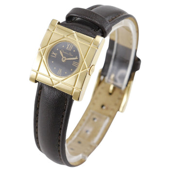 Dior Watches Quartz D82-150 Plated Gold, Embossed Leather Black Cannage Square Black Dial Women