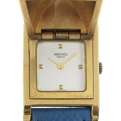Hermes Watches Quartz Plated Gold , Leather Silver Medor White Dial Women