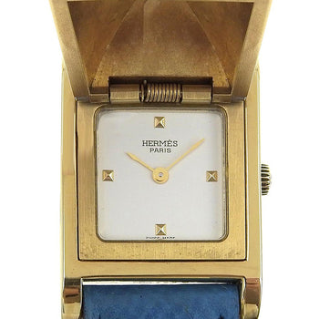 Hermes Watches Quartz Plated Gold , Leather Silver Medor White Dial Women