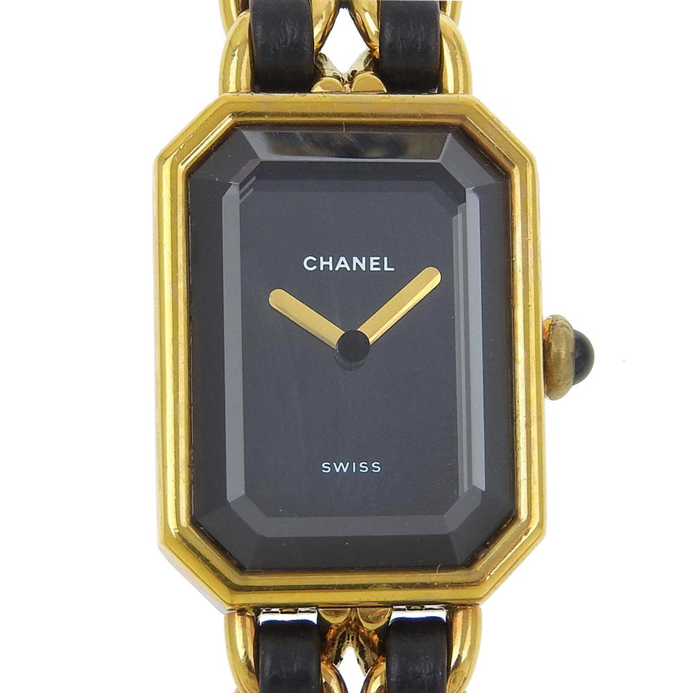 Chanel Watches Quartz Plated Gold , Leather Gold Premiere Black Dial Women