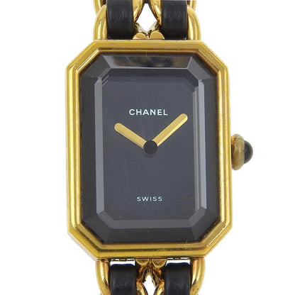 Chanel Watches Quartz Plated Gold , Leather Gold Premiere Black Dial Women