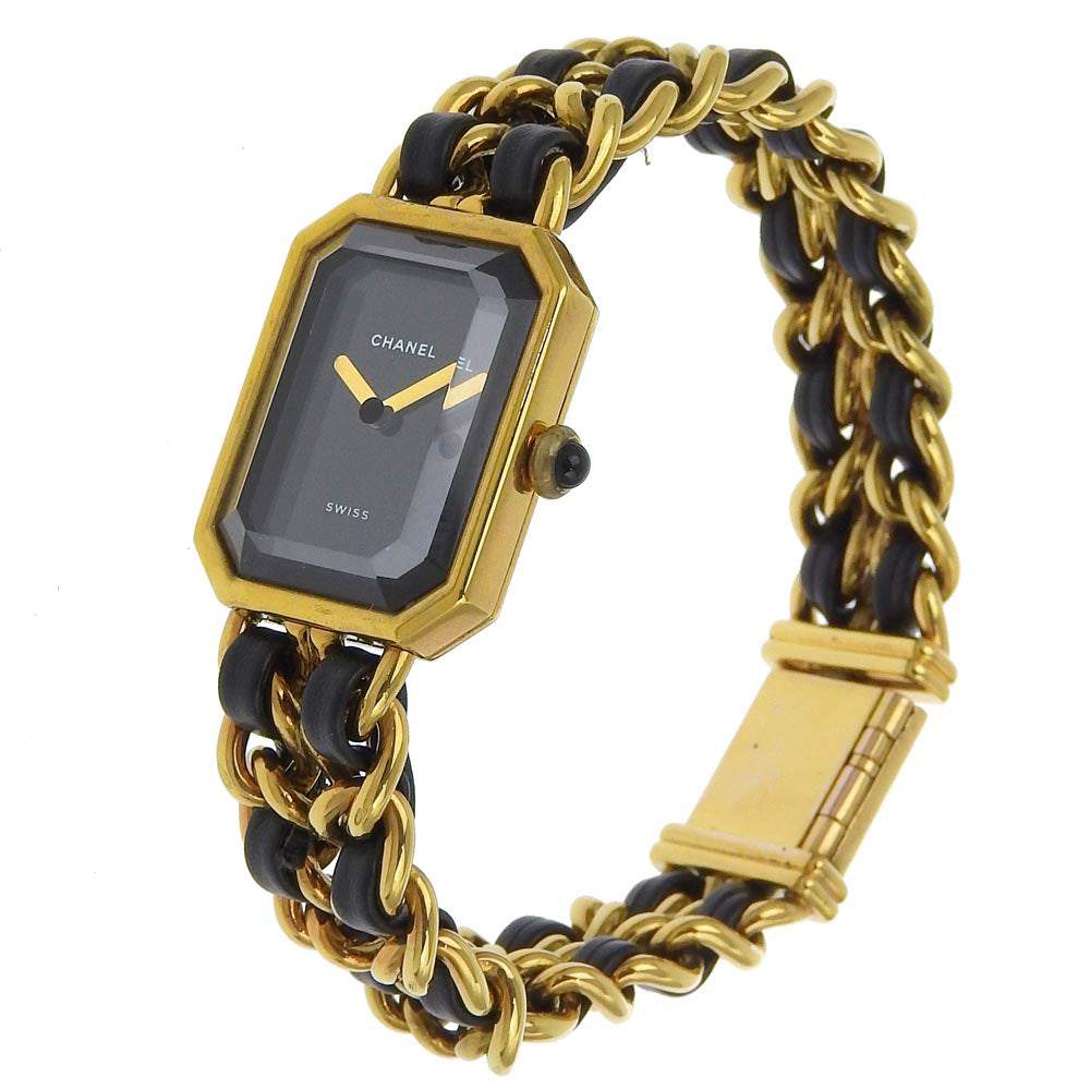 Chanel Watches Quartz Plated Gold , Leather Gold Premiere Black Dial Women
