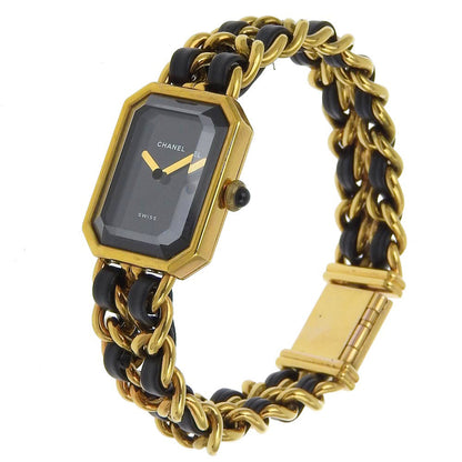 Chanel Watches Quartz Plated Gold , Leather Gold Premiere Black Dial Women
