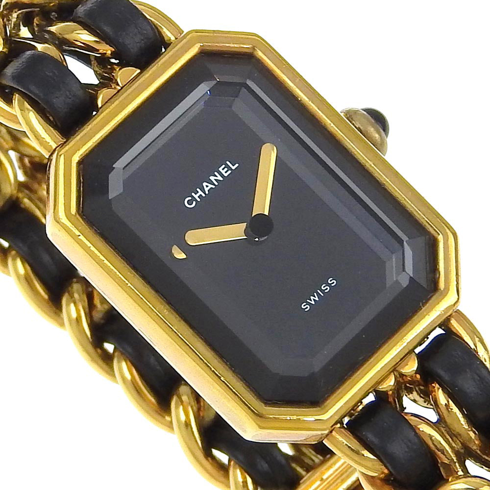 Chanel Watches Quartz Plated Gold , Leather Gold Premiere Black Dial Women