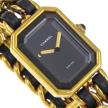Chanel Watches Quartz Plated Gold , Leather Gold Premiere Black Dial Women