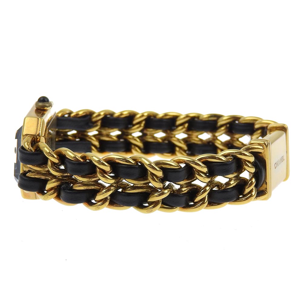 Chanel Watches Quartz Plated Gold , Leather Gold Premiere Black Dial Women
