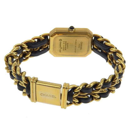 Chanel Watches Quartz Plated Gold , Leather Gold Premiere Black Dial Women