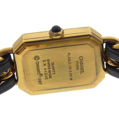 Chanel Watches Quartz Plated Gold , Leather Gold Premiere Black Dial Women