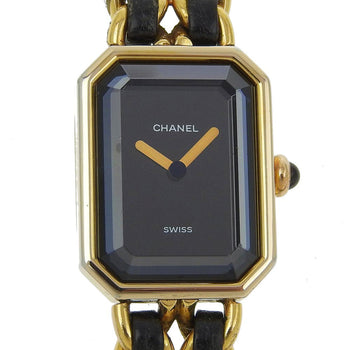 Chanel Watches Quartz Plated Gold , Leather Black Premiere L Black Dial Women