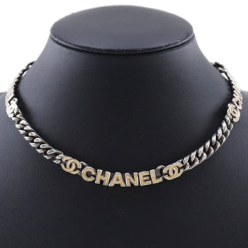 Chanel Necklace Metallic Silver Logo Coco Mark Women
