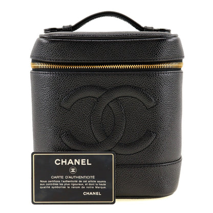 Chanel Handbag A01998 Caviar Skin Black Vanity Women Secondhand