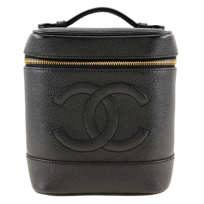 Chanel Handbag A01998 Caviar Skin Black Vanity Women Secondhand