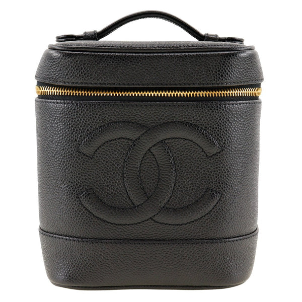Chanel Handbag A01998 Caviar Skin Black Vanity Women Secondhand