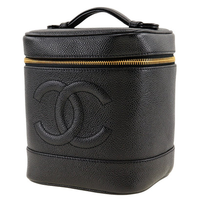 Chanel Handbag A01998 Caviar Skin Black Vanity Women Secondhand