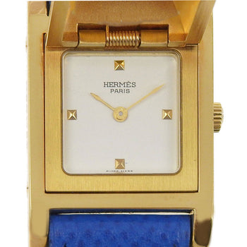Hermes Watches Quartz Plated Gold, Embossed Leather Gold Medor White Dial Women