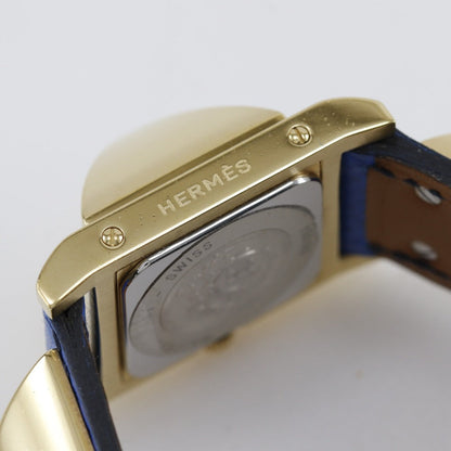 Hermes Watches Quartz Plated Gold, Embossed Leather Gold Medor White Dial Women
