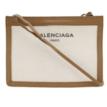 Balenciaga Shoulder Bag 339937 Canvas, Leather Brown Navy Pochette Women