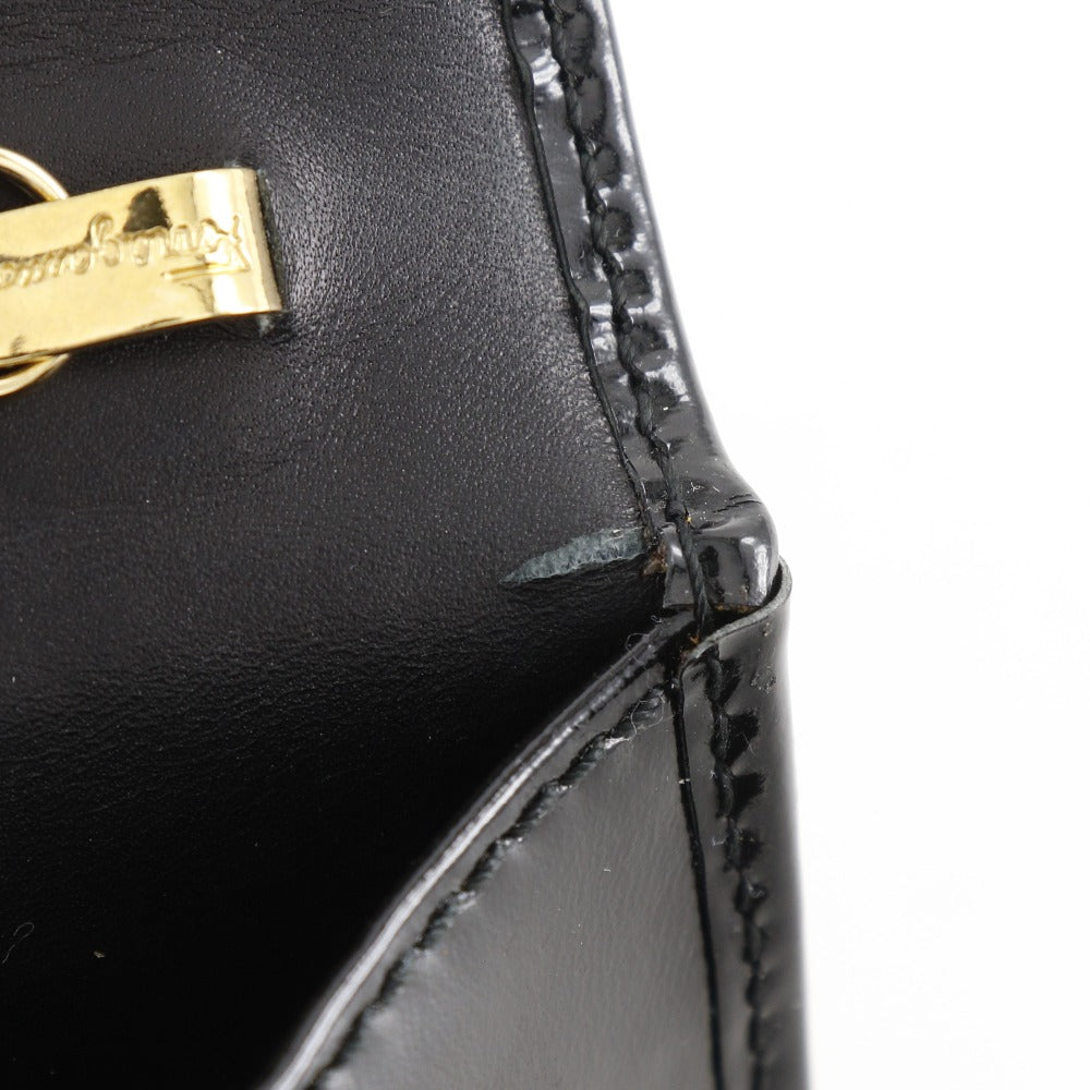 Salvatore Ferragamo Shoulder Bag Aq21-8752 Enamel Black 2-Way Clutch Gancini Chainshoulder Women