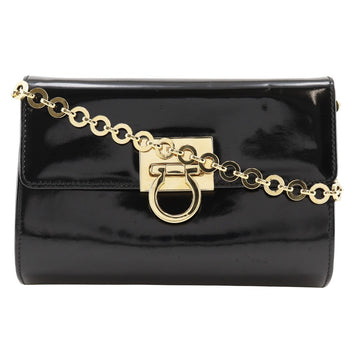 Salvatore Ferragamo Shoulder Bag Aq21-8752 Enamel Black 2-Way Clutch Gancini Chainshoulder Women