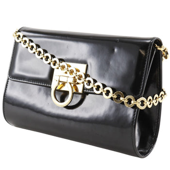 Salvatore Ferragamo Shoulder Bag Aq21-8752 Enamel Black 2-Way Clutch Gancini Chainshoulder Women