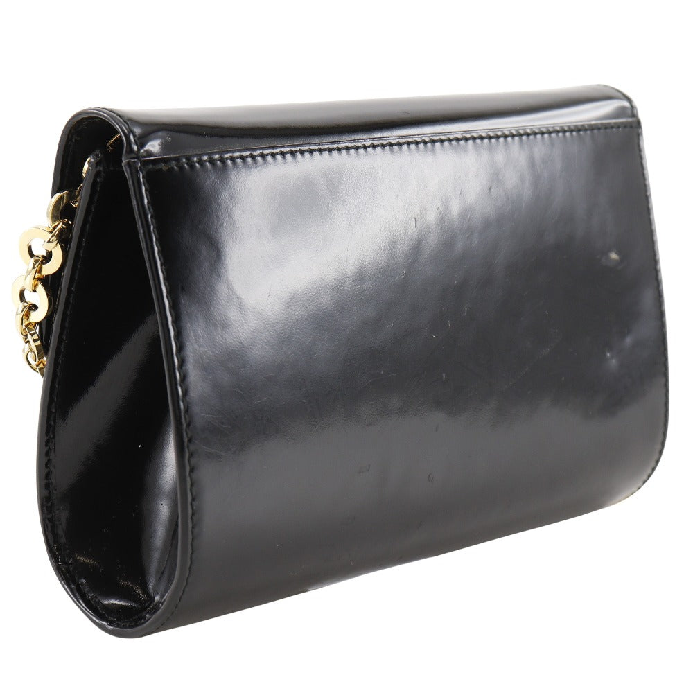 Salvatore Ferragamo Shoulder Bag Aq21-8752 Enamel Black 2-Way Clutch Gancini Chainshoulder Women