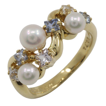 June Ring K18 Yellow Gold, Diamond, Sapphire Gold Baby Pearl Women