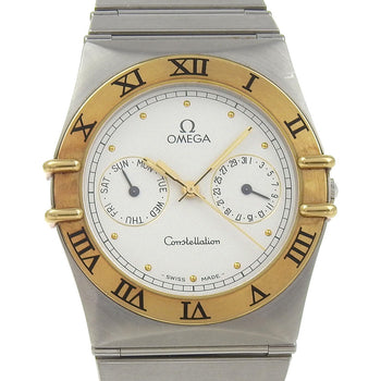 Omega Watches Quartz Stainless Steel, 18K Yellow Gold Silver Constellation Day-Date White Dial Boys