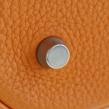 Hermes Handbag Taurillon Clemence Orange / Silver Metal Picotan Lock Gm Women