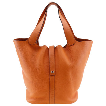 Hermes Handbag Taurillon Clemence Orange / Silver Metal Picotan Lock Gm Women