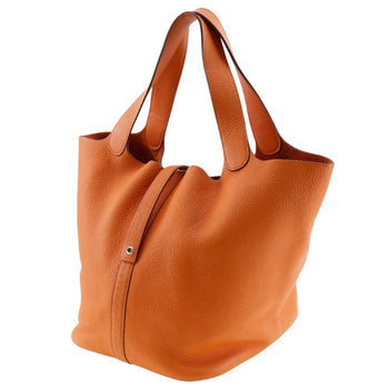 Hermes Handbag Taurillon Clemence Orange / Silver Metal Picotan Lock Gm Women