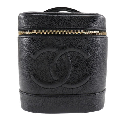 Chanel Handbag Caviar Skin Black Handbag Coco Mark Vanity Women