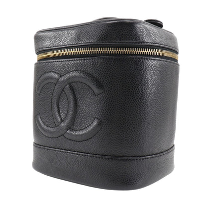 Chanel Handbag Caviar Skin Black Handbag Coco Mark Vanity Women