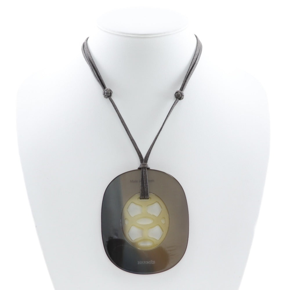 Hermes Necklace 044536Fl Buffalo Horn Brown Lift Gm Women