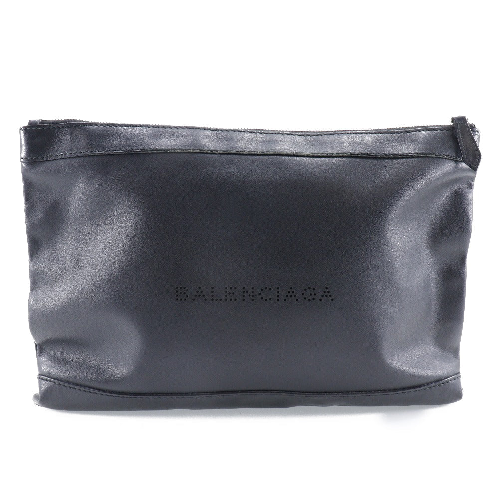 Balenciaga Clutch Bag 373834 Lambskin Black Navy Clip M Unisex(Unisex)