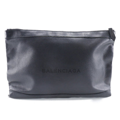 Balenciaga Clutch Bag 373834 Lambskin Black Navy Clip M Unisex(Unisex)